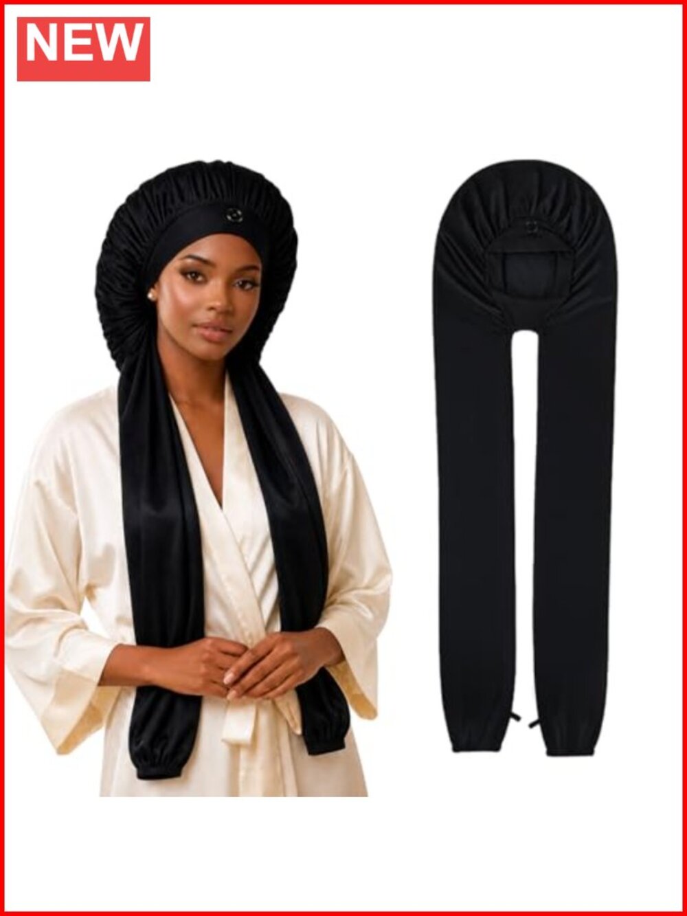 Ice Silk Long Hair Bonnet for Sleeping, Non-Slip Wide Elastic, Frizz Control